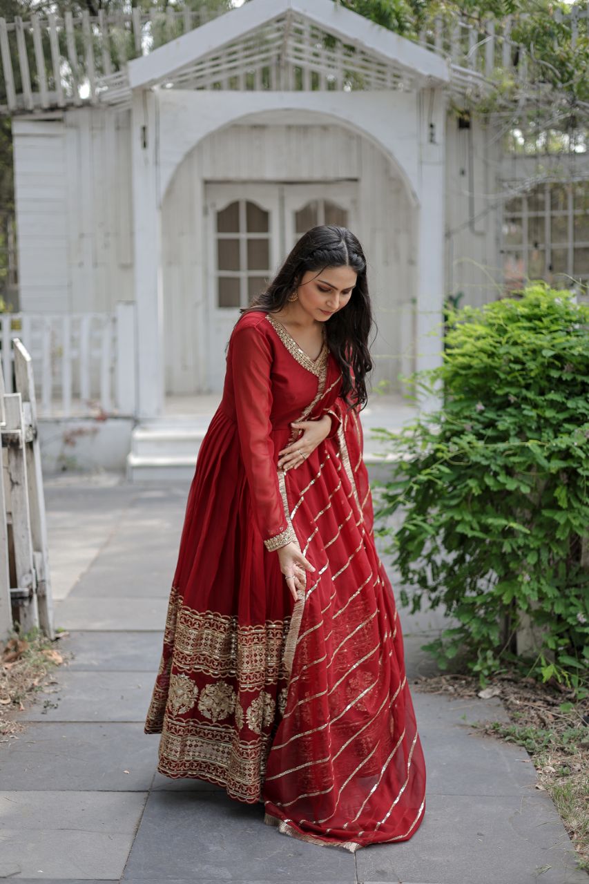 Resplendent Faux Georgette Multi Sequins Worked Designer Gown - INDIAN ELEGANCE