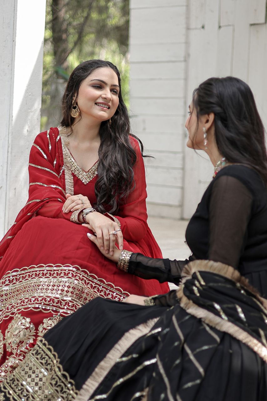 Resplendent Faux Georgette Multi Sequins Worked Designer Gown - INDIAN ELEGANCE