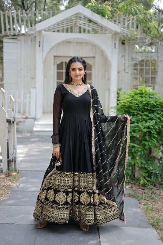 Resplendent Faux Georgette Multi Sequins Worked Designer Gown - INDIAN ELEGANCE