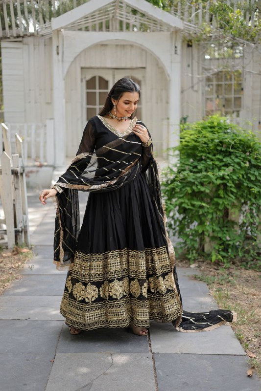 Resplendent Faux Georgette Multi Sequins Worked Designer Gown - INDIAN ELEGANCE