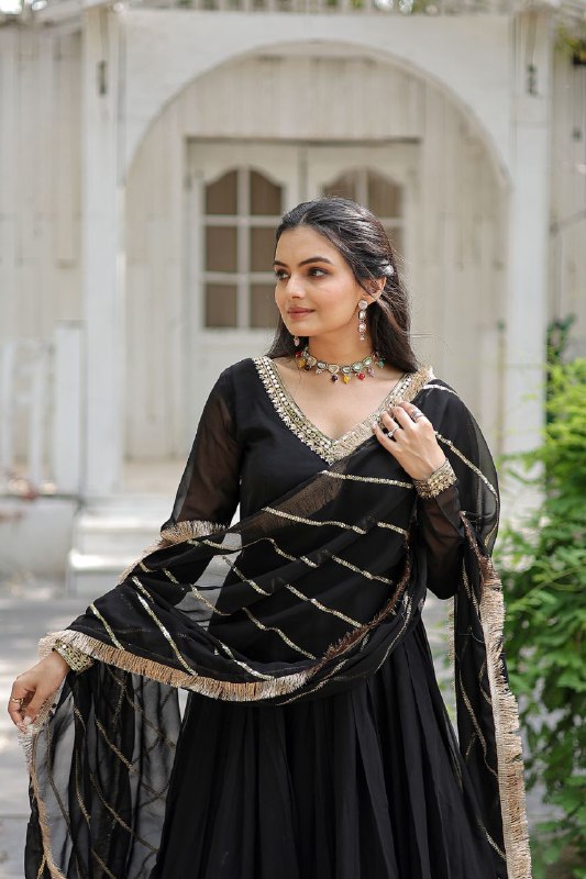 Resplendent Faux Georgette Multi Sequins Worked Designer Gown - INDIAN ELEGANCE