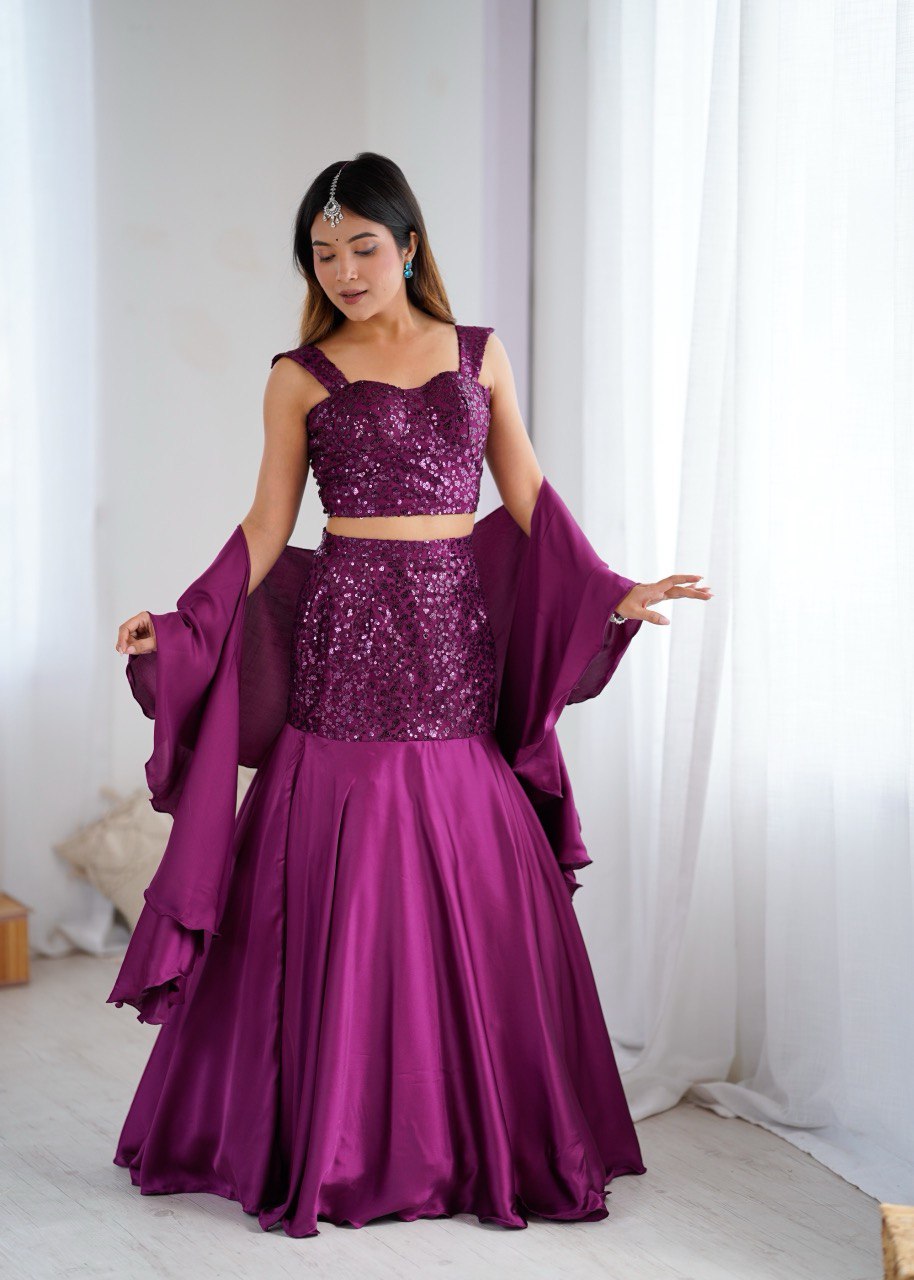 90s Bollywood style Party Wear Fishcut Stiched Lehenga Choli Set For Women