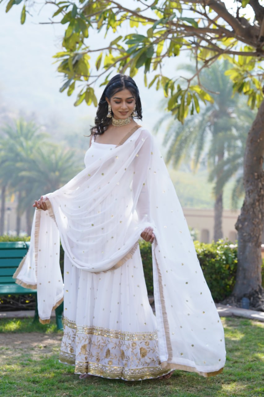Lovely Faux Georgette Sequins Embroidered Gown With Dupatta - INDIAN ELEGANCE