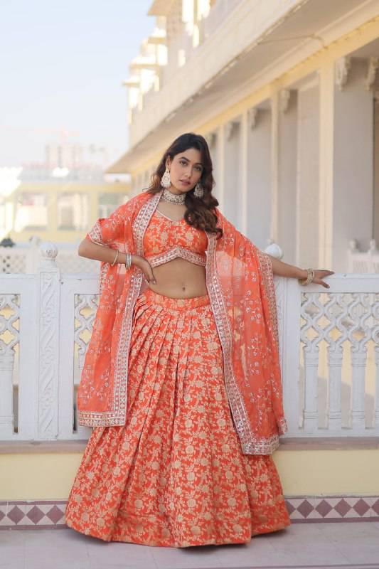 Irresistible Viscous Jacquard Sequins Embroidered Lehenga Choli Set - INDIAN ELEGANCE