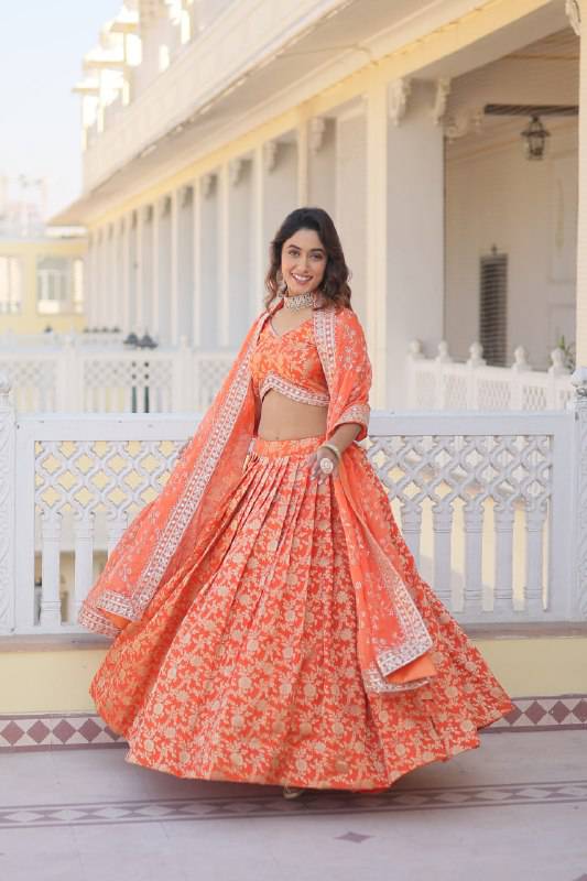 Irresistible Viscous Jacquard Sequins Embroidered Lehenga Choli Set - INDIAN ELEGANCE