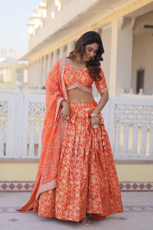 Irresistible Viscous Jacquard Sequins Embroidered Lehenga Choli Set - INDIAN ELEGANCE