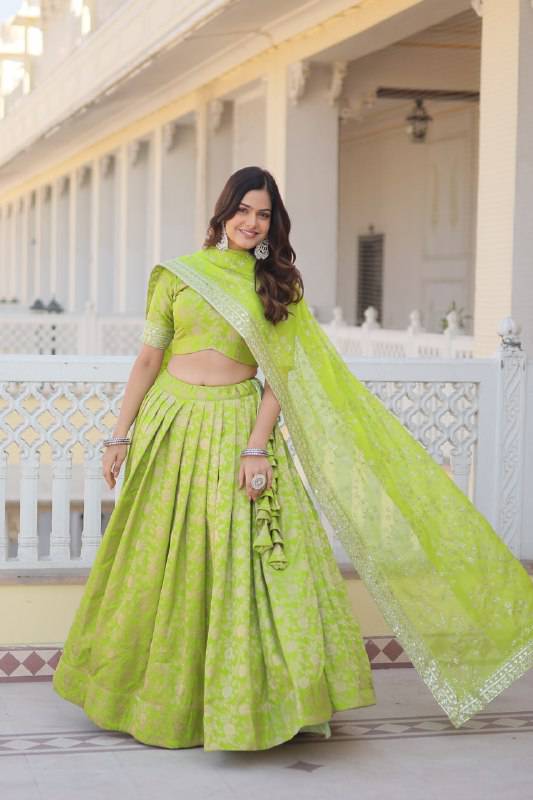 Irresistible Viscous Jacquard Sequins Embroidered Lehenga Choli Set - INDIAN ELEGANCE