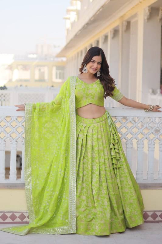 Irresistible Viscous Jacquard Sequins Embroidered Lehenga Choli Set - INDIAN ELEGANCE