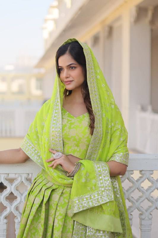 Irresistible Viscous Jacquard Sequins Embroidered Lehenga Choli Set - INDIAN ELEGANCE