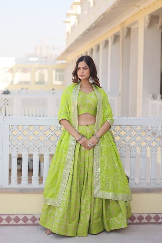 Irresistible Viscous Jacquard Sequins Embroidered Lehenga Choli Set - INDIAN ELEGANCE