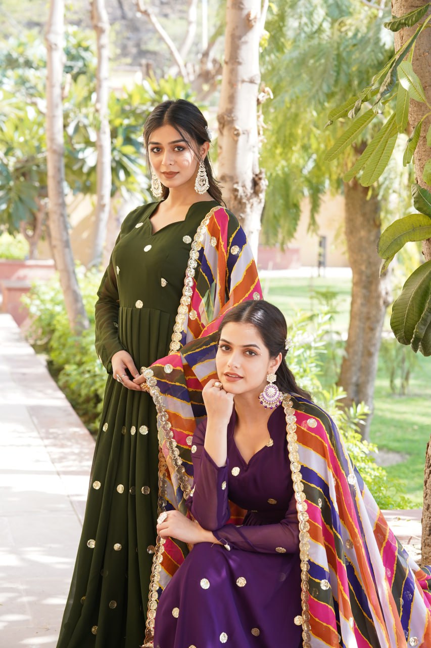 Charming Faux Georgette Zari Thread Sequins Worked Gown - INDIAN ELEGANCE