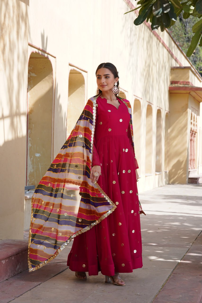 Charming Faux Georgette Zari Thread Sequins Worked Gown - INDIAN ELEGANCE