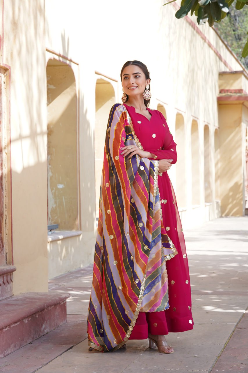 Charming Faux Georgette Zari Thread Sequins Worked Gown - INDIAN ELEGANCE