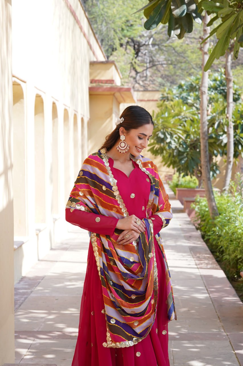 Charming Faux Georgette Zari Thread Sequins Worked Gown - INDIAN ELEGANCE