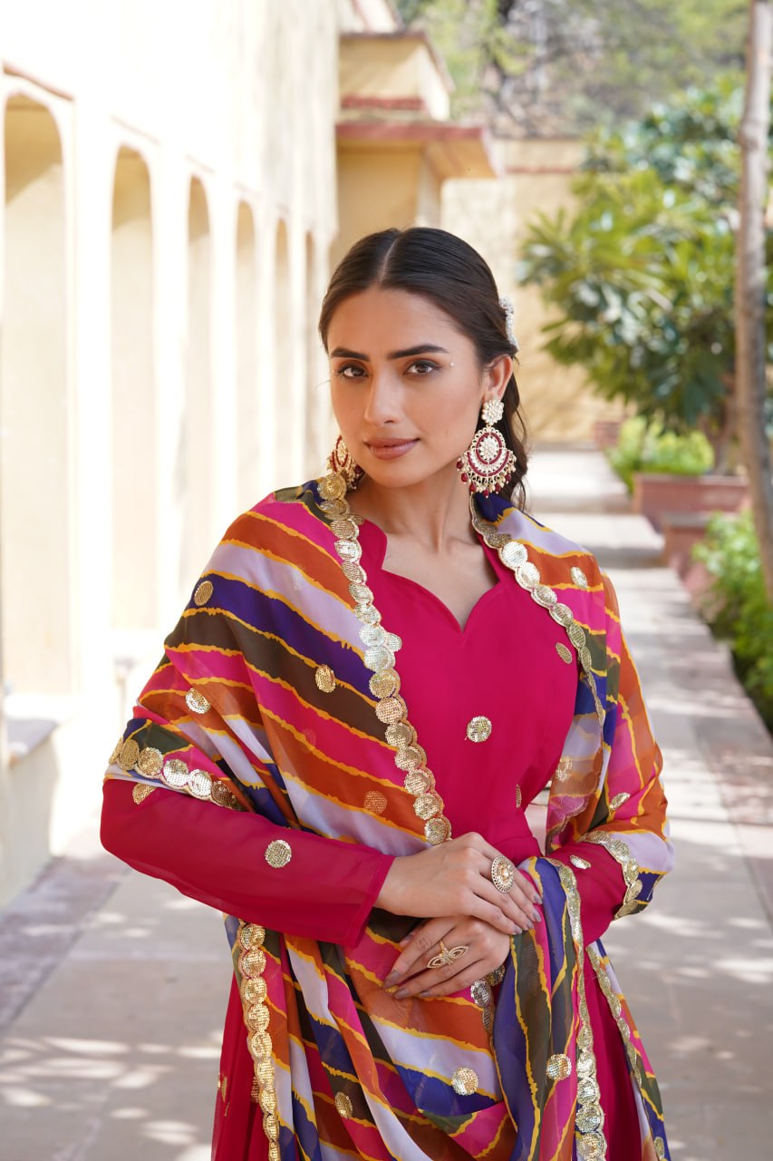 Charming Faux Georgette Zari Thread Sequins Worked Gown - INDIAN ELEGANCE