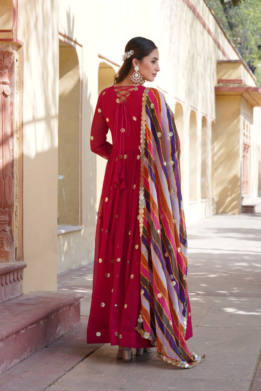 Charming Faux Georgette Zari Thread Sequins Worked Gown - INDIAN ELEGANCE