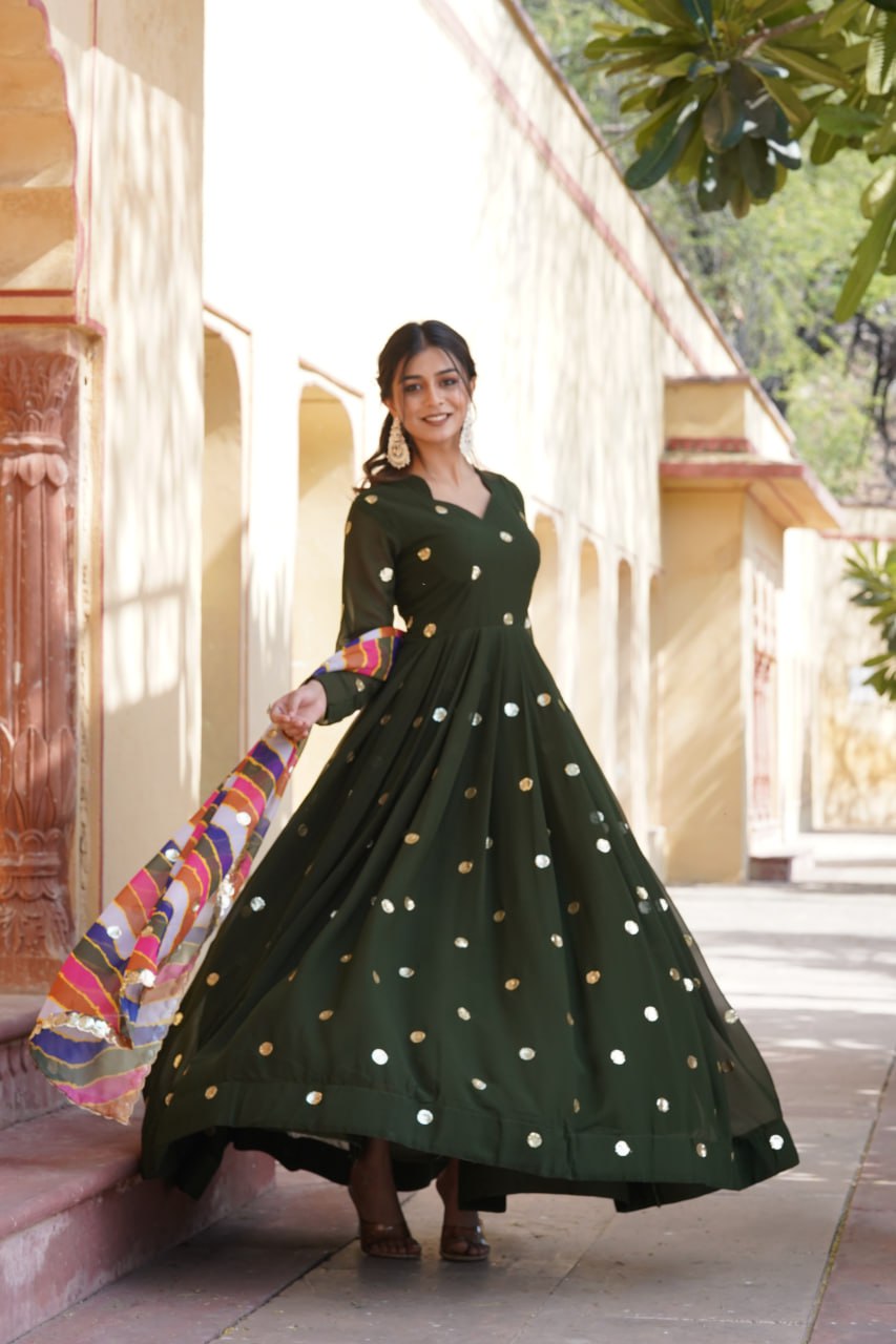 Charming Faux Georgette Zari Thread Sequins Worked Gown - INDIAN ELEGANCE