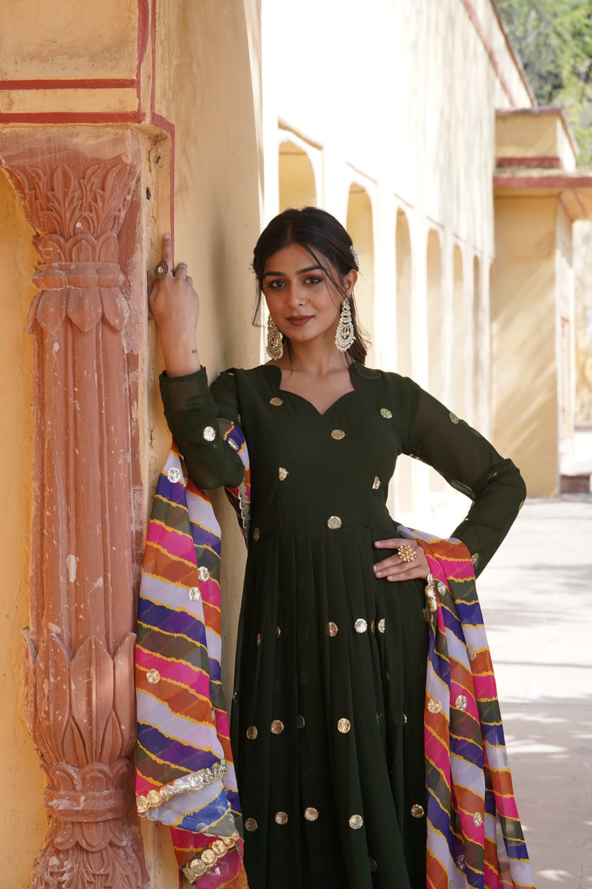 Charming Faux Georgette Zari Thread Sequins Worked Gown - INDIAN ELEGANCE