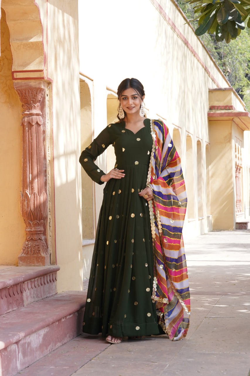 Charming Faux Georgette Zari Thread Sequins Worked Gown - INDIAN ELEGANCE