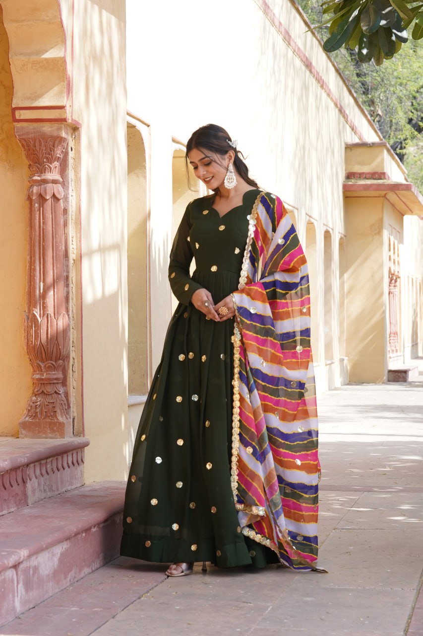 Charming Faux Georgette Zari Thread Sequins Worked Gown - INDIAN ELEGANCE