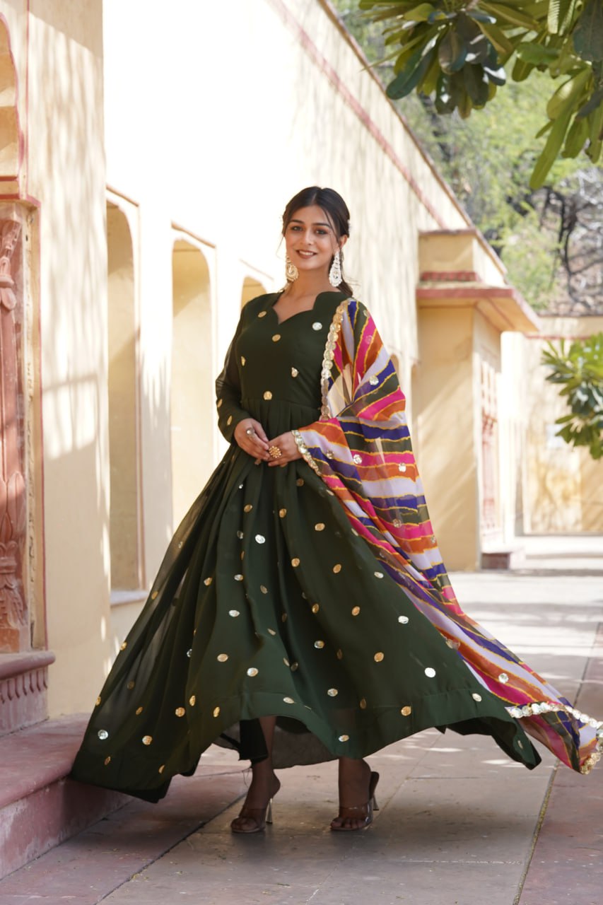 Charming Faux Georgette Zari Thread Sequins Worked Gown - INDIAN ELEGANCE