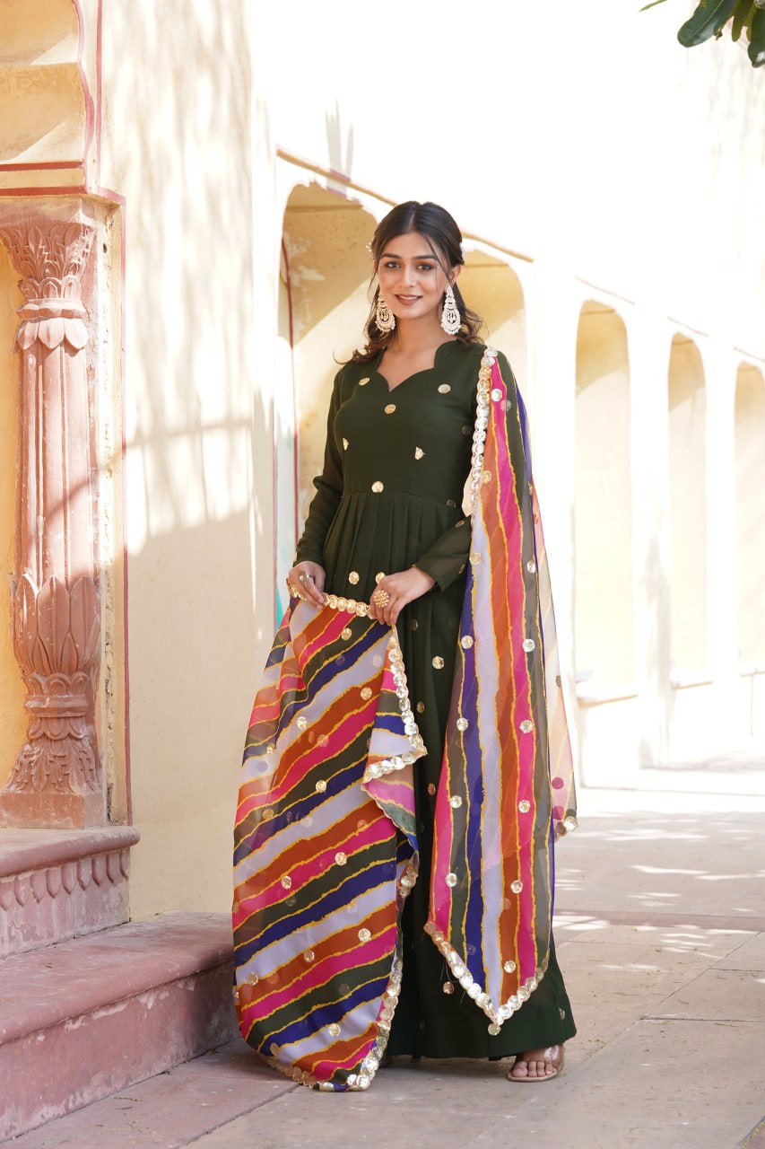 Charming Faux Georgette Zari Thread Sequins Worked Gown - INDIAN ELEGANCE
