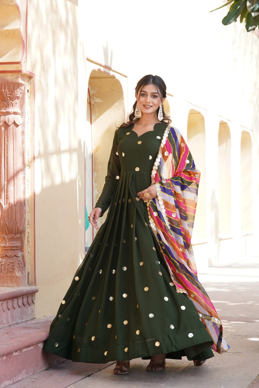 Charming Faux Georgette Zari Thread Sequins Worked Gown - INDIAN ELEGANCE
