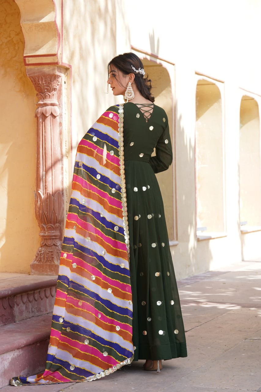 Charming Faux Georgette Zari Thread Sequins Worked Gown - INDIAN ELEGANCE