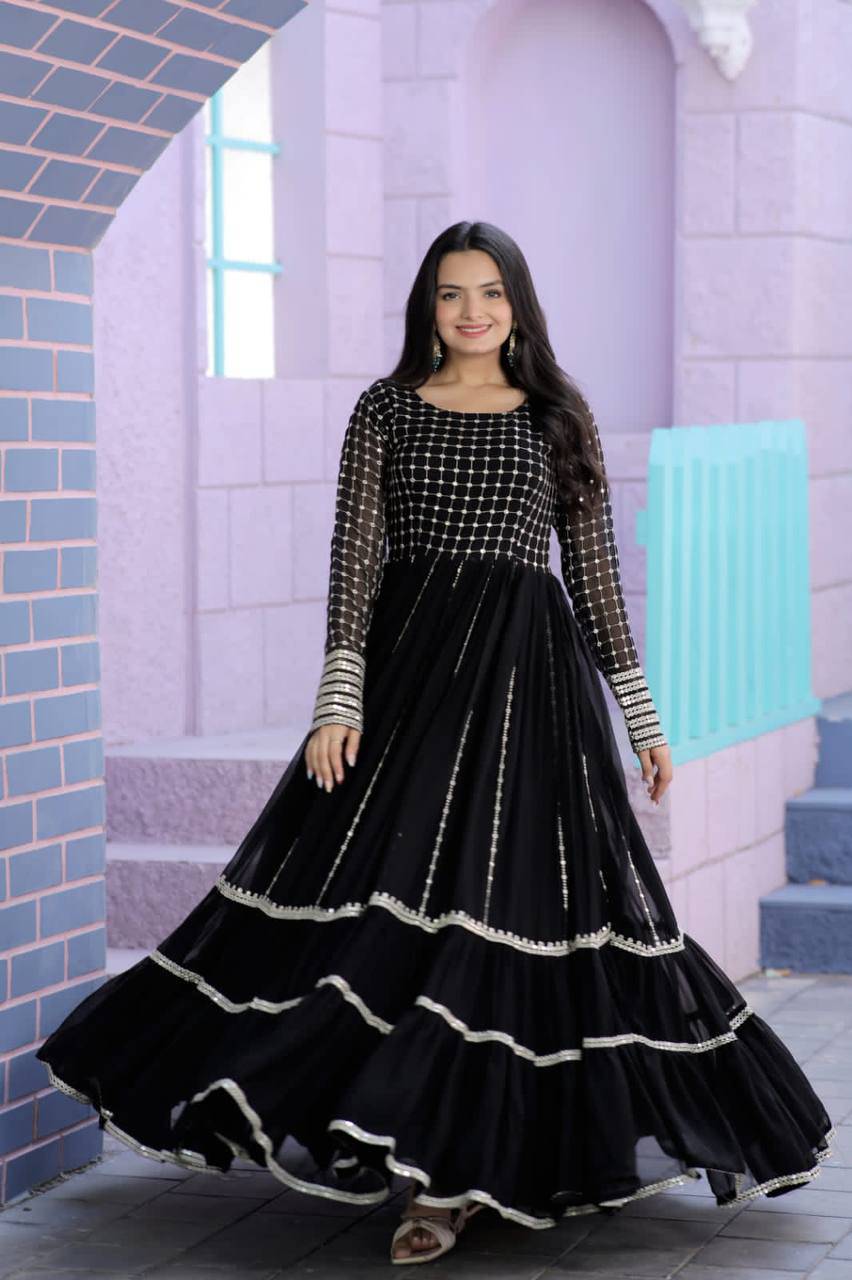 Fetching Faux Georgette Sequins Worked Designer Gown - INDIAN ELEGANCE