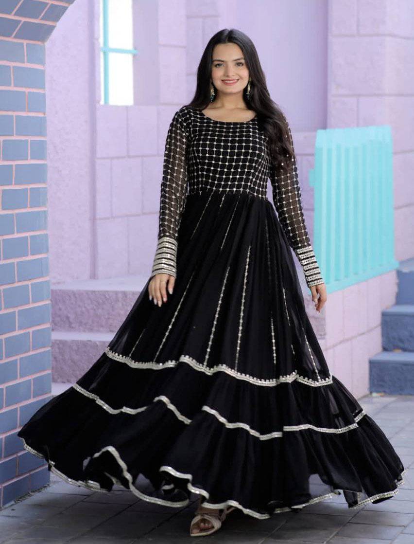 Fetching Faux Georgette Sequins Worked Designer Gown - INDIAN ELEGANCE