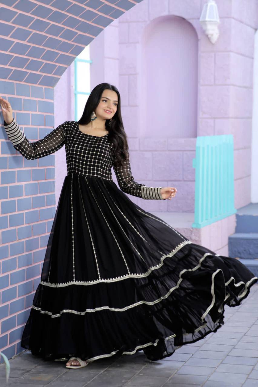 Fetching Faux Georgette Sequins Worked Designer Gown - INDIAN ELEGANCE
