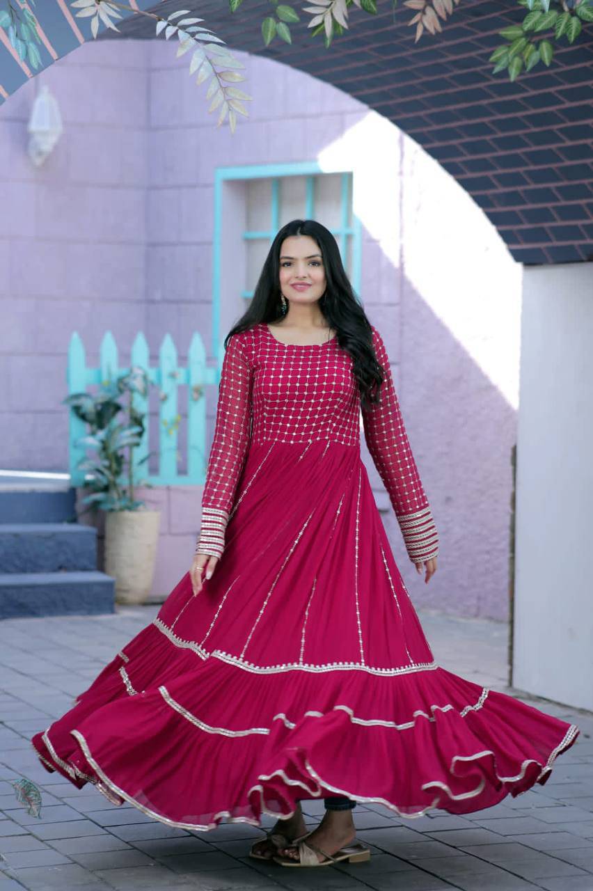 Fetching Faux Georgette Sequins Worked Designer Gown - INDIAN ELEGANCE