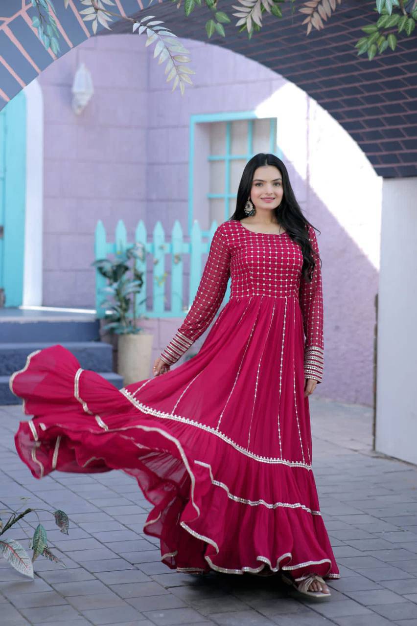 Fetching Faux Georgette Sequins Worked Designer Gown - INDIAN ELEGANCE