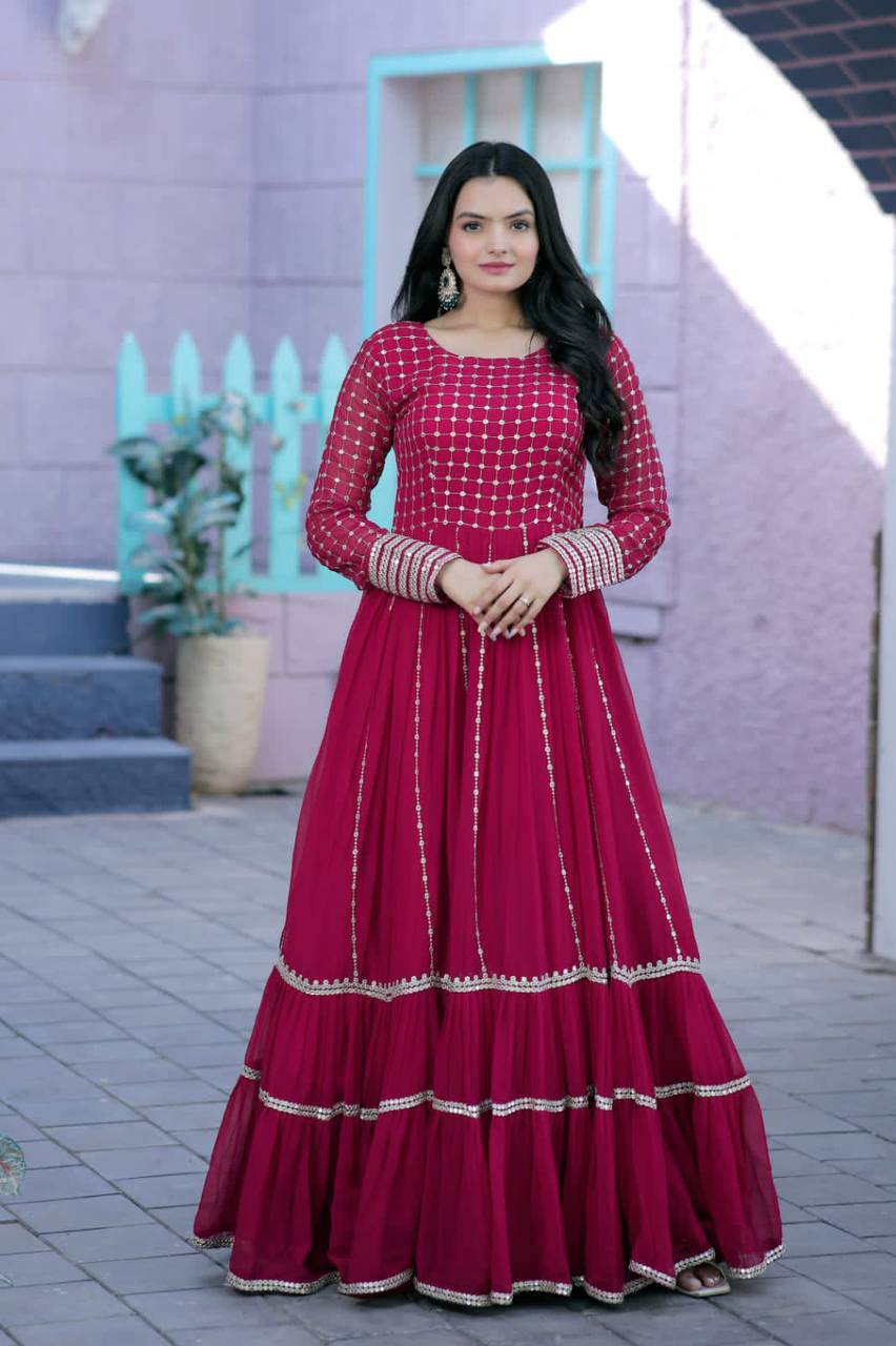 Fetching Faux Georgette Sequins Worked Designer Gown - INDIAN ELEGANCE
