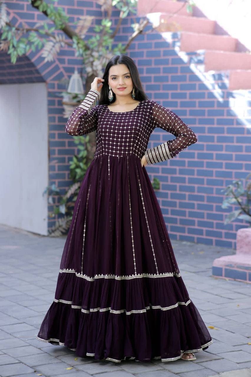 Fetching Faux Georgette Sequins Worked Designer Gown - INDIAN ELEGANCE