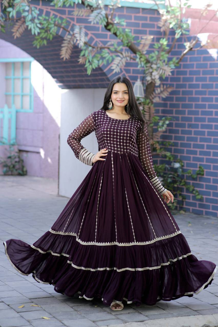 Fetching Faux Georgette Sequins Worked Designer Gown - INDIAN ELEGANCE