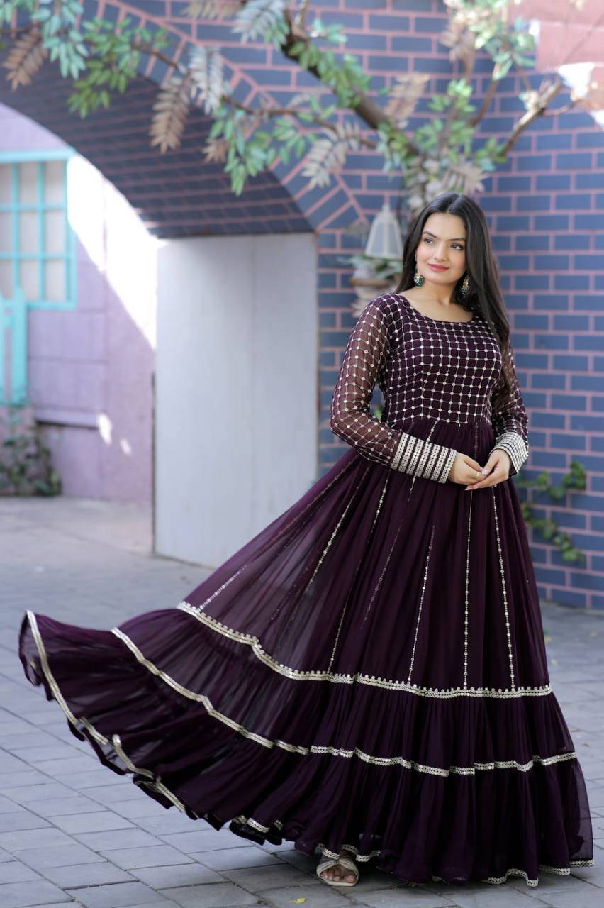 Fetching Faux Georgette Sequins Worked Designer Gown - INDIAN ELEGANCE