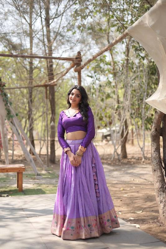 Chic Viscose Jacquard Zari Border Worked Fully Stitched Lehenga Choli - INDIAN ELEGANCE