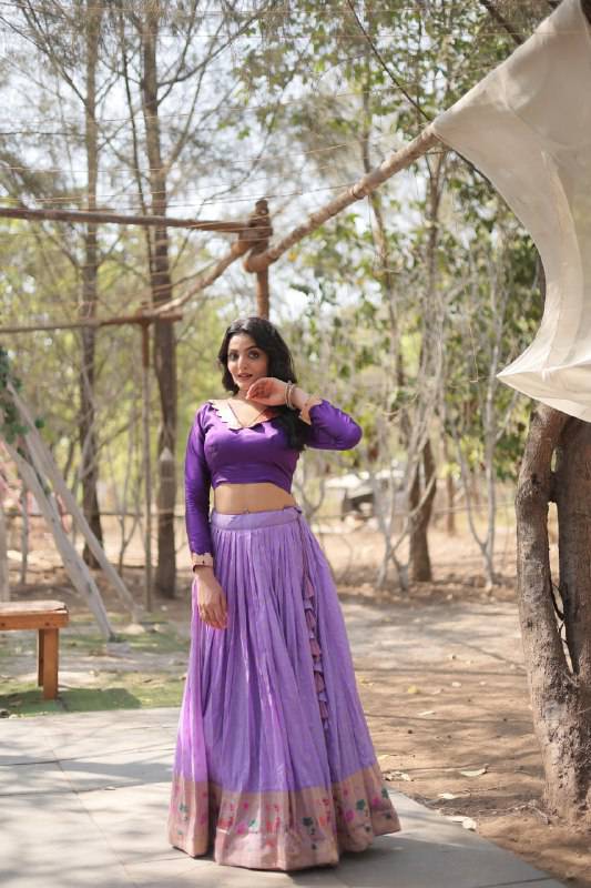 Chic Viscose Jacquard Zari Border Worked Fully Stitched Lehenga Choli - INDIAN ELEGANCE