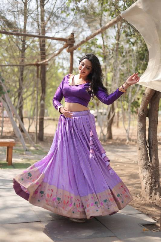 Chic Viscose Jacquard Zari Border Worked Fully Stitched Lehenga Choli - INDIAN ELEGANCE