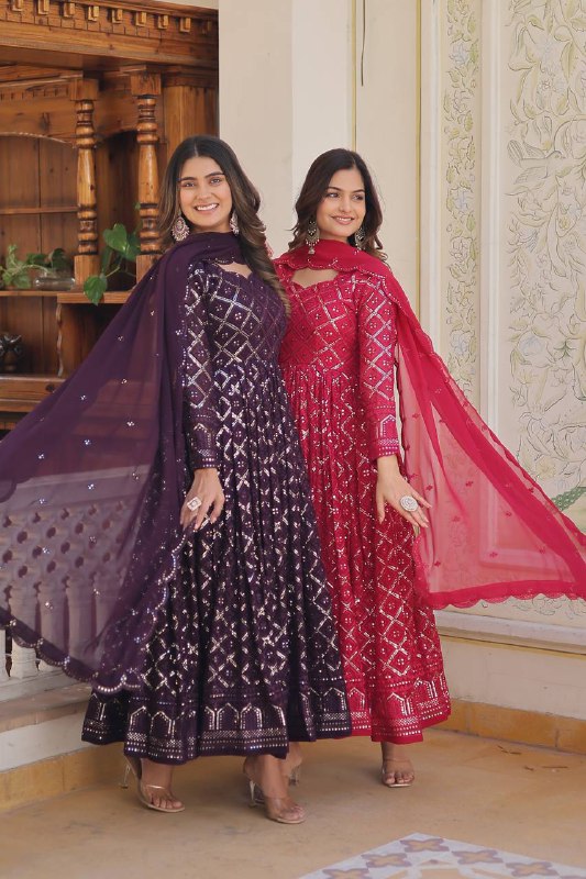 Bewitching Faux Georgette Heavy Sequins Worked Designer Gown - INDIAN ELEGANCE