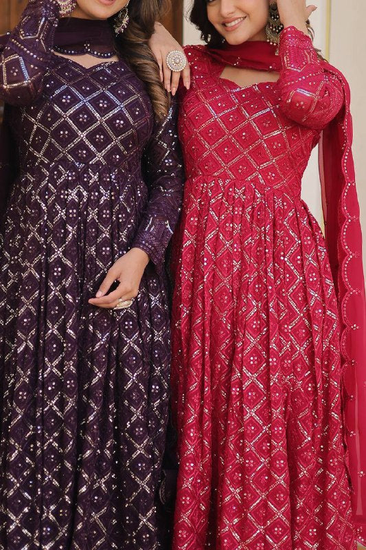 Bewitching Faux Georgette Heavy Sequins Worked Designer Gown - INDIAN ELEGANCE