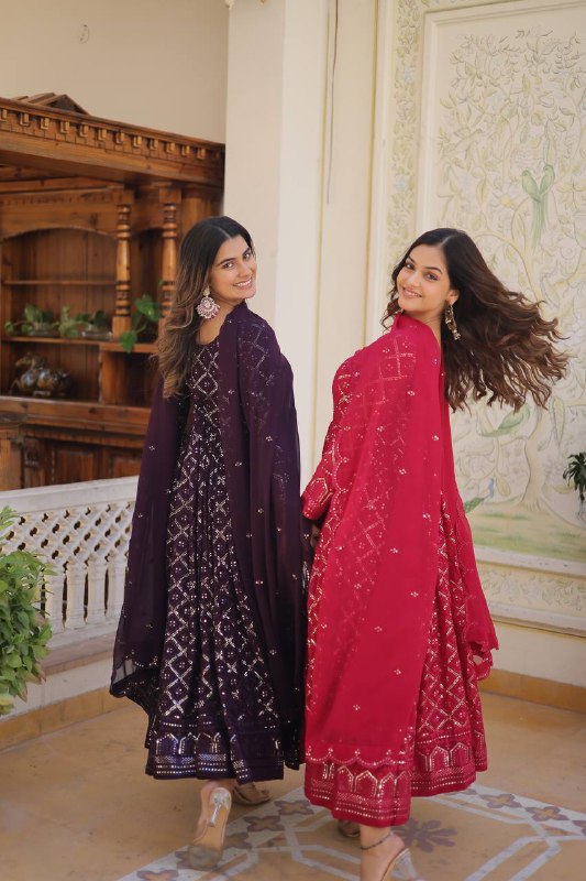 Bewitching Faux Georgette Heavy Sequins Worked Designer Gown - INDIAN ELEGANCE