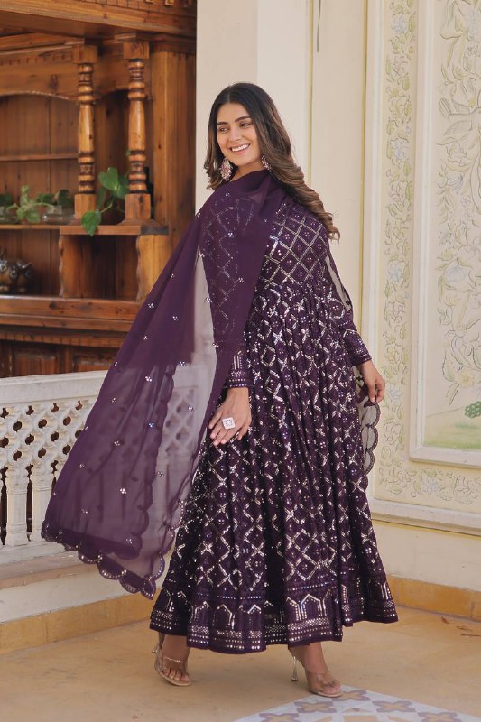 Bewitching Faux Georgette Heavy Sequins Worked Designer Gown - INDIAN ELEGANCE