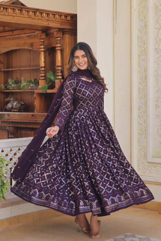 Bewitching Faux Georgette Heavy Sequins Worked Designer Gown - INDIAN ELEGANCE