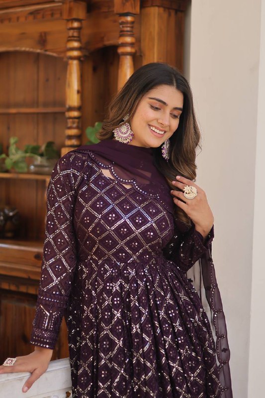 Bewitching Faux Georgette Heavy Sequins Worked Designer Gown - INDIAN ELEGANCE