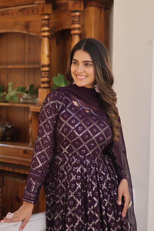 Bewitching Faux Georgette Heavy Sequins Worked Designer Gown - INDIAN ELEGANCE
