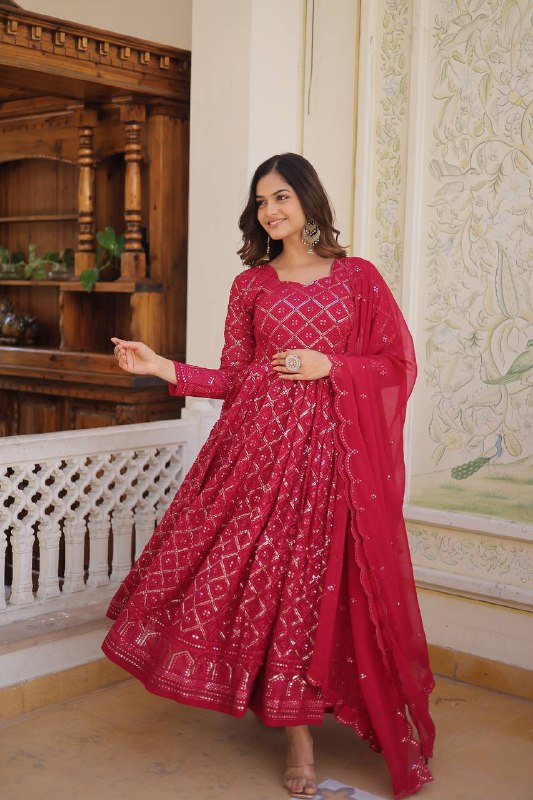 Bewitching Faux Georgette Heavy Sequins Worked Designer Gown - INDIAN ELEGANCE