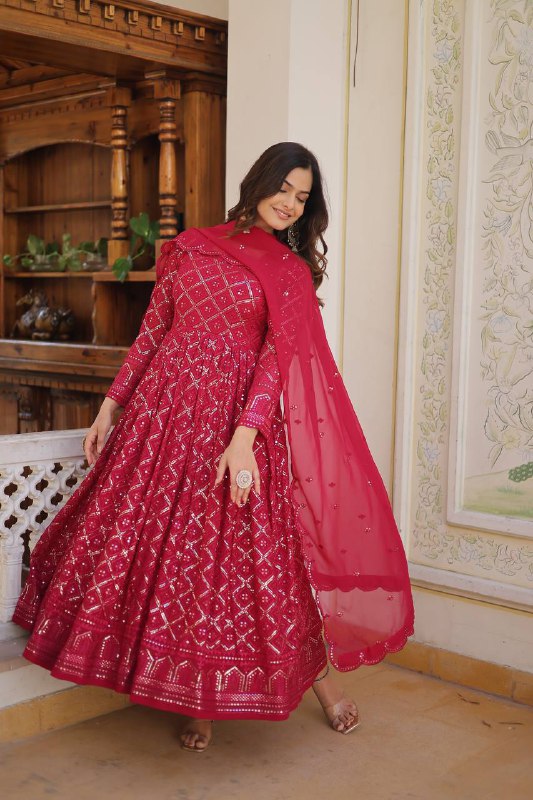 Bewitching Faux Georgette Heavy Sequins Worked Designer Gown - INDIAN ELEGANCE