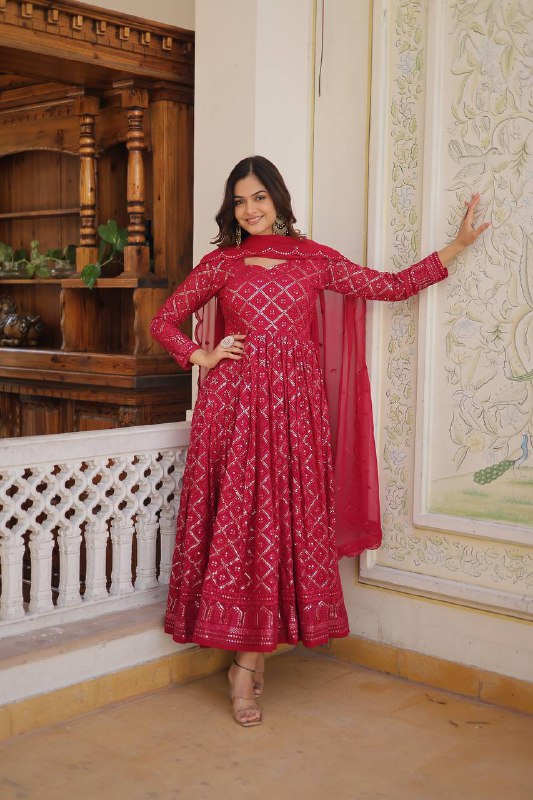 Bewitching Faux Georgette Heavy Sequins Worked Designer Gown - INDIAN ELEGANCE
